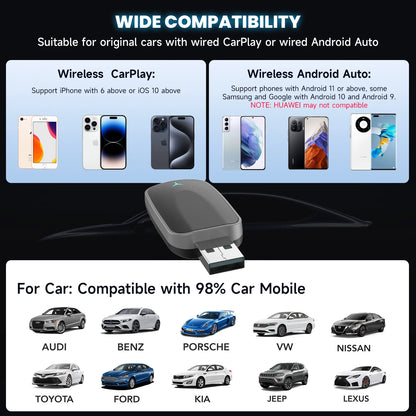 AutoLink™ - Wireless CarPlay Adapter & Android Auto Wireless Adapter Plug & Play