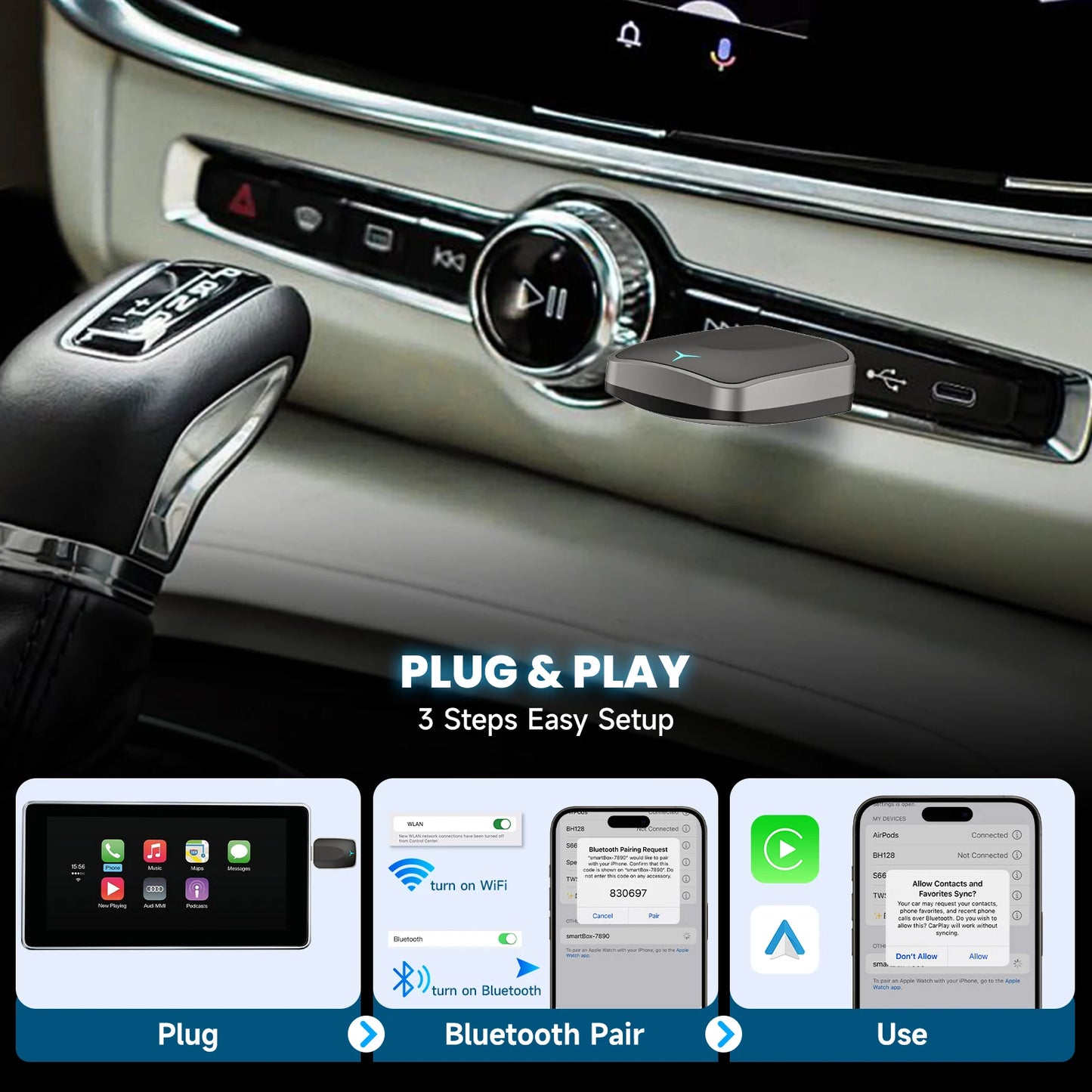 AutoLink™ - Wireless CarPlay Adapter & Android Auto Wireless Adapter Plug & Play
